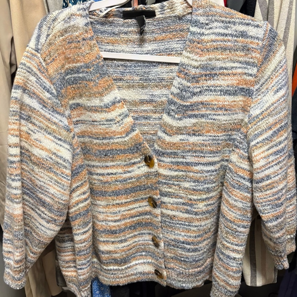 Lane Bryant Striped Button-Front Cardigan in Cream, Tan & Gray